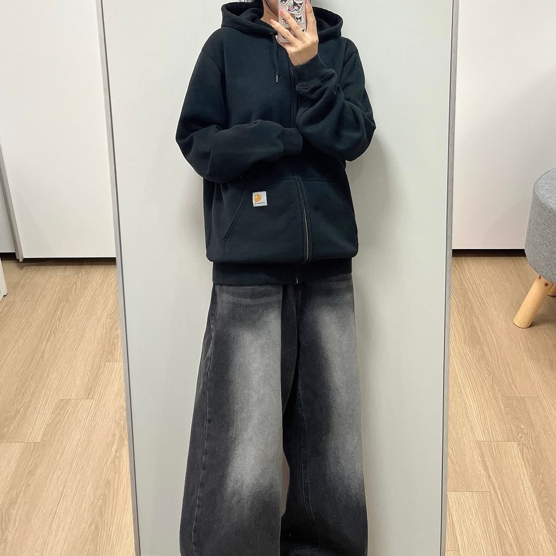 칼하트 미드웨이트 블랙 써멀 후드집업 상품이미지1