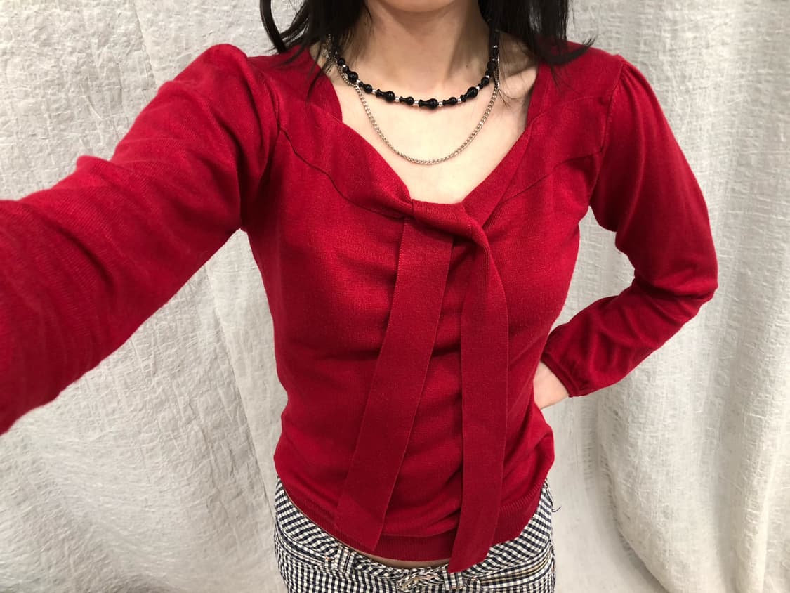 Ribbon red knit 상품이미지4