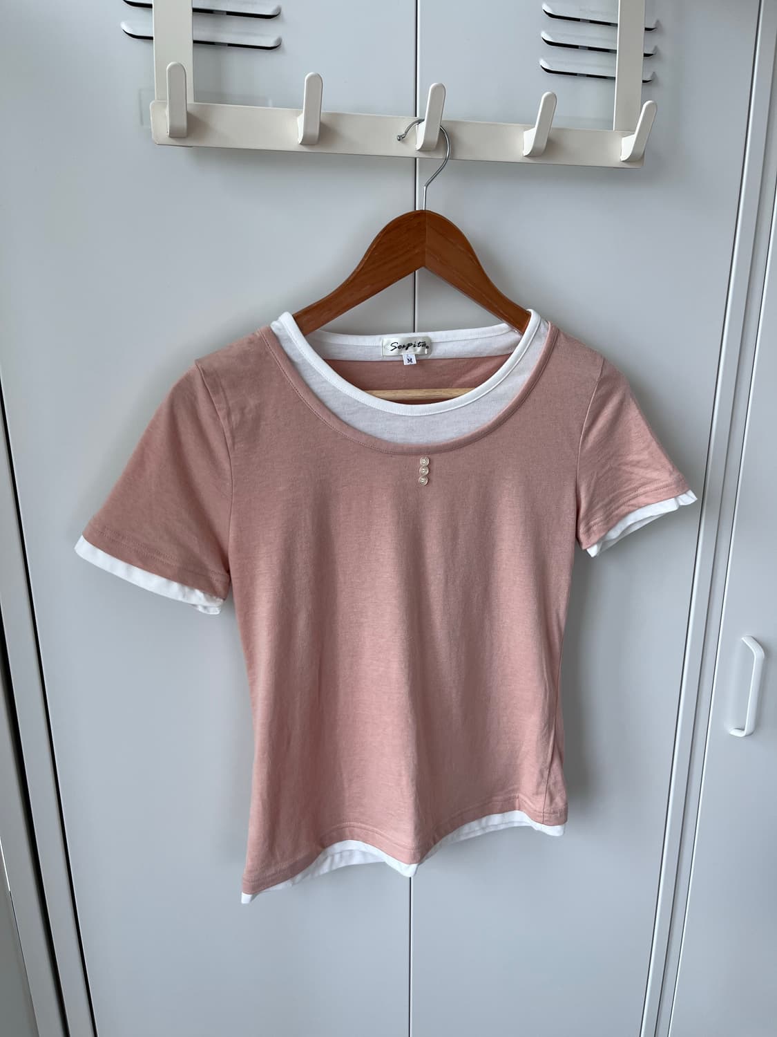 Sorgita 분홍 레이어드 단추 반팔티 상품이미지6