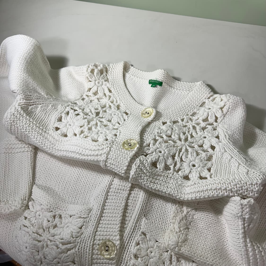 우먼M 유나이티드 베네통 플라워시스루 면니트 와플가디건 상품이미지1