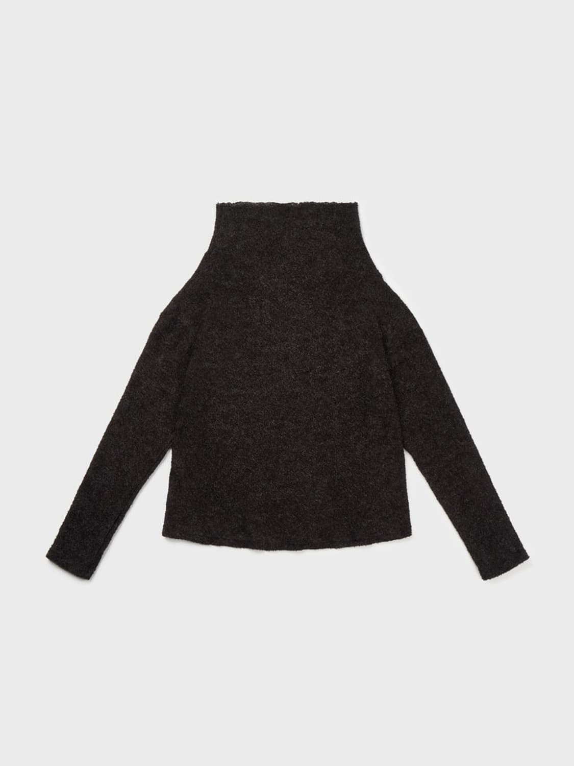 Off-Shoulder Boucle Pullover - charcoal 상품이미지1