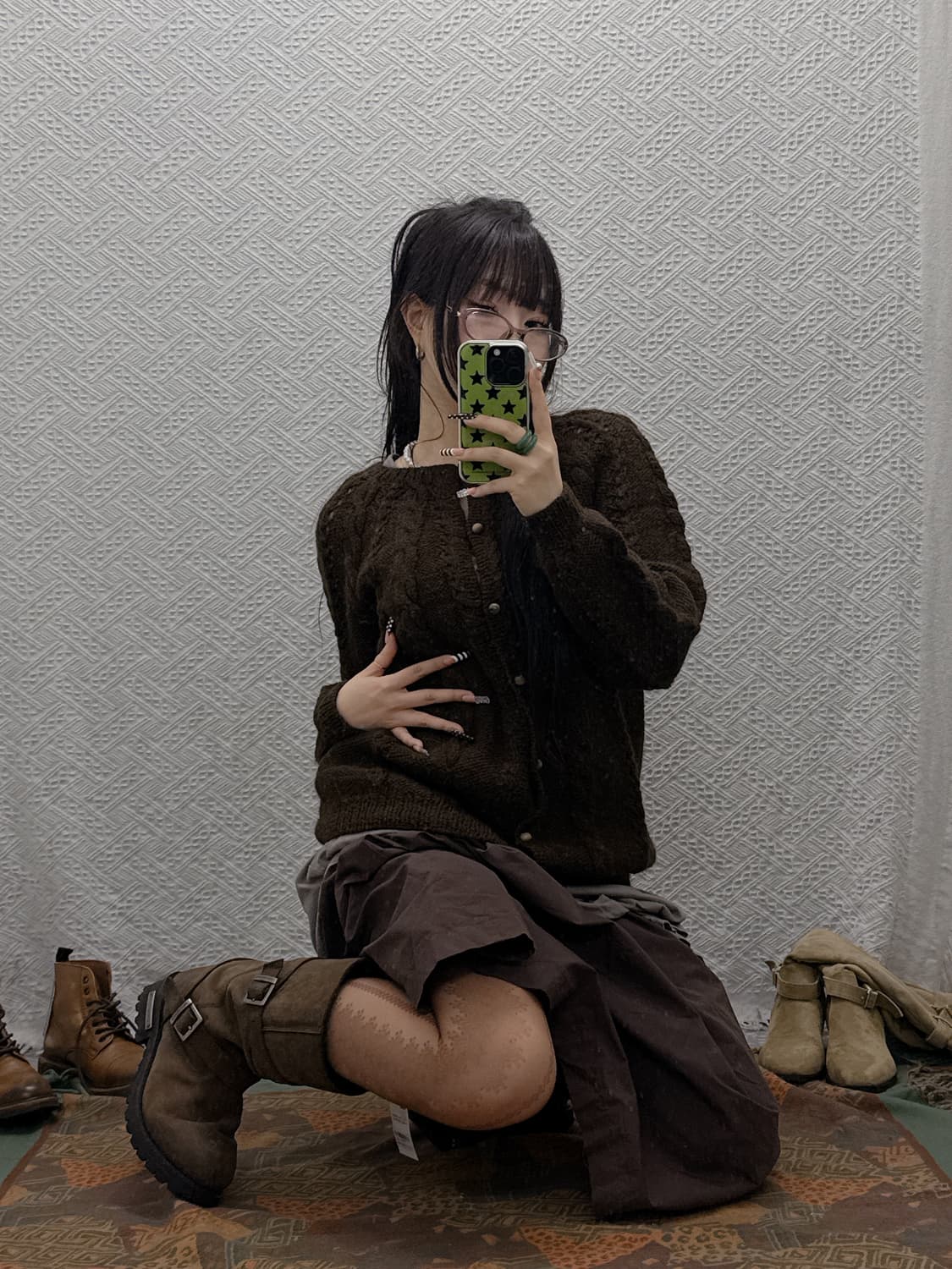 빈티지 모리 모카브라운 오버핏 니트 뜨개 가디건 K0016 상품이미지2