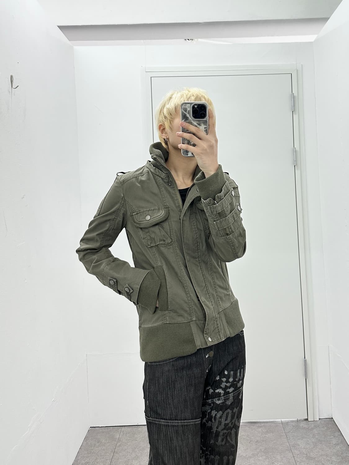 Bondage strap detail khaki high neck jac 상품이미지6