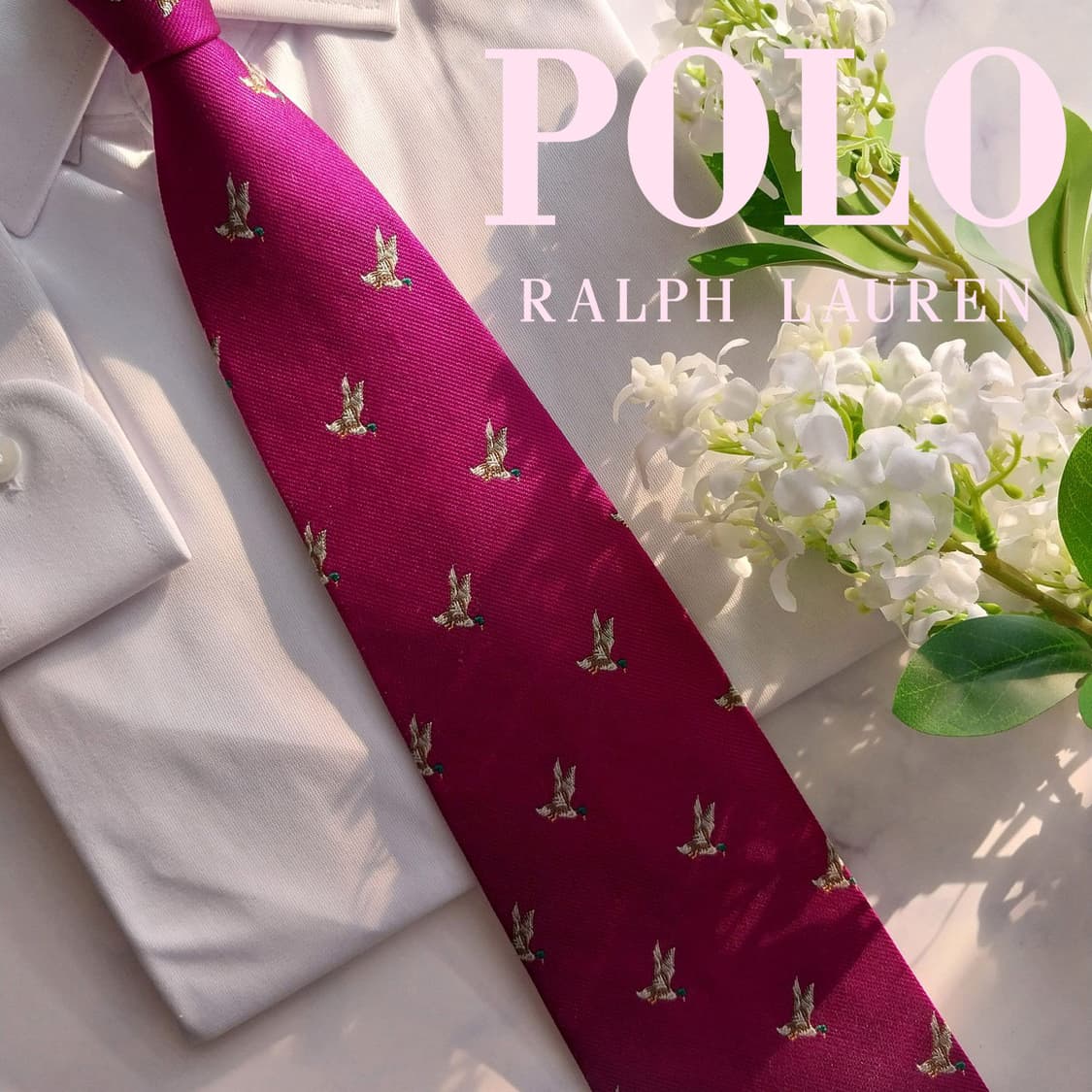 폴로랄프로렌 실크 퍼플톤 오리 자수 넥타이 9.9cm A+등급 K1447 상품이미지1