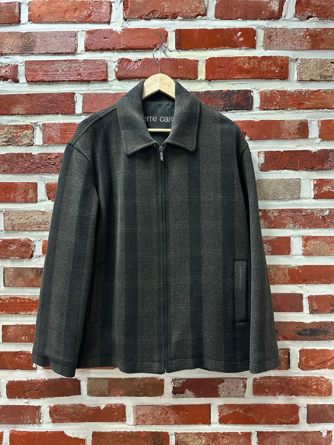 (100)피에르가르뎅 체크 울 블루종 카키 상품이미지1