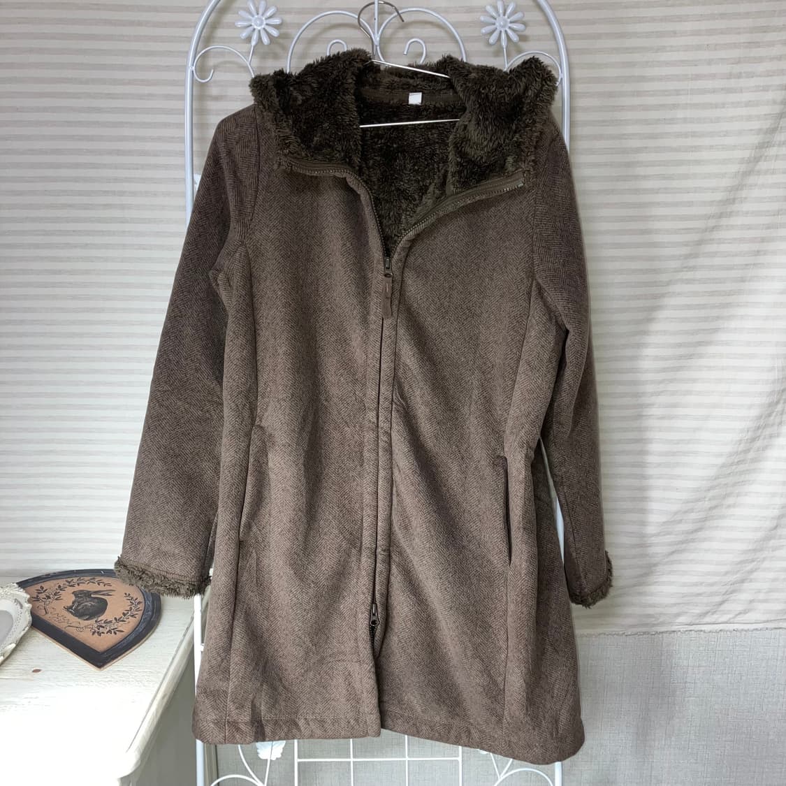 jpn vintage 브라운 헤링본 후드 뽀글이 후드집업 상품이미지6