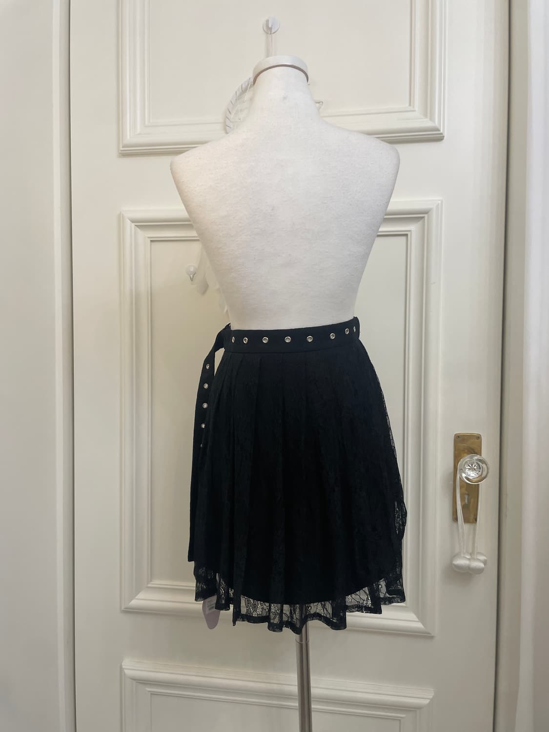 black lace pleats belt point skirt 상품이미지3