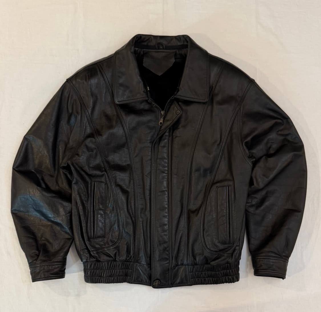 빈티지 카우레더 소가죽 봄버자켓 블랙 상품이미지1