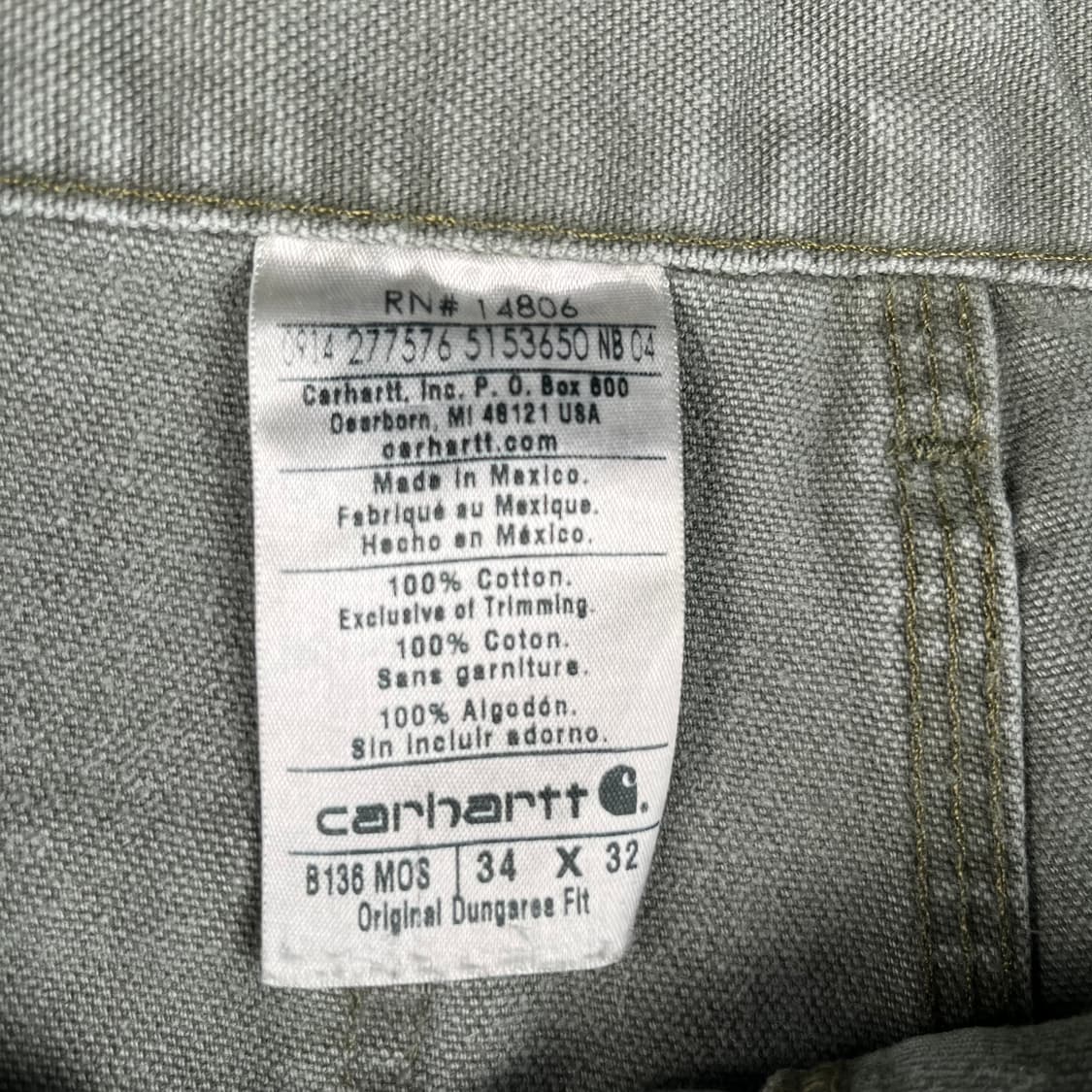 칼하트 더블니 워크팬츠 모스크린 B136 상품이미지4