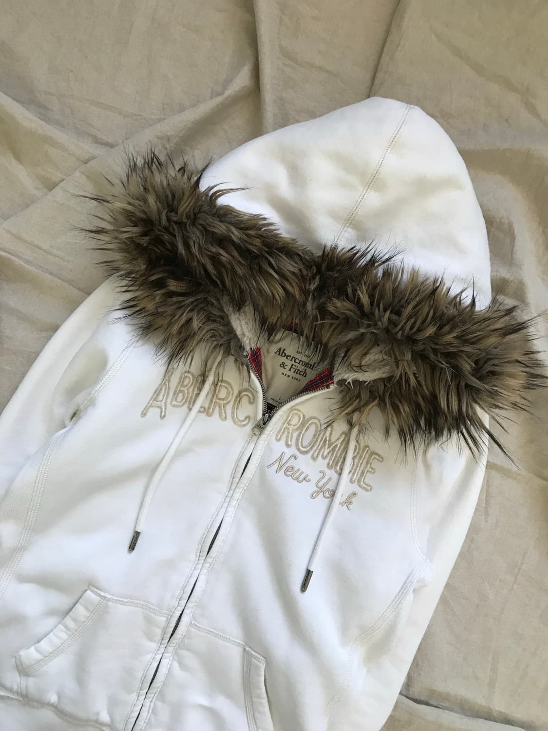 대장급 아베크롬비 울프죠 퍼 후드집업 화이트 상품이미지7