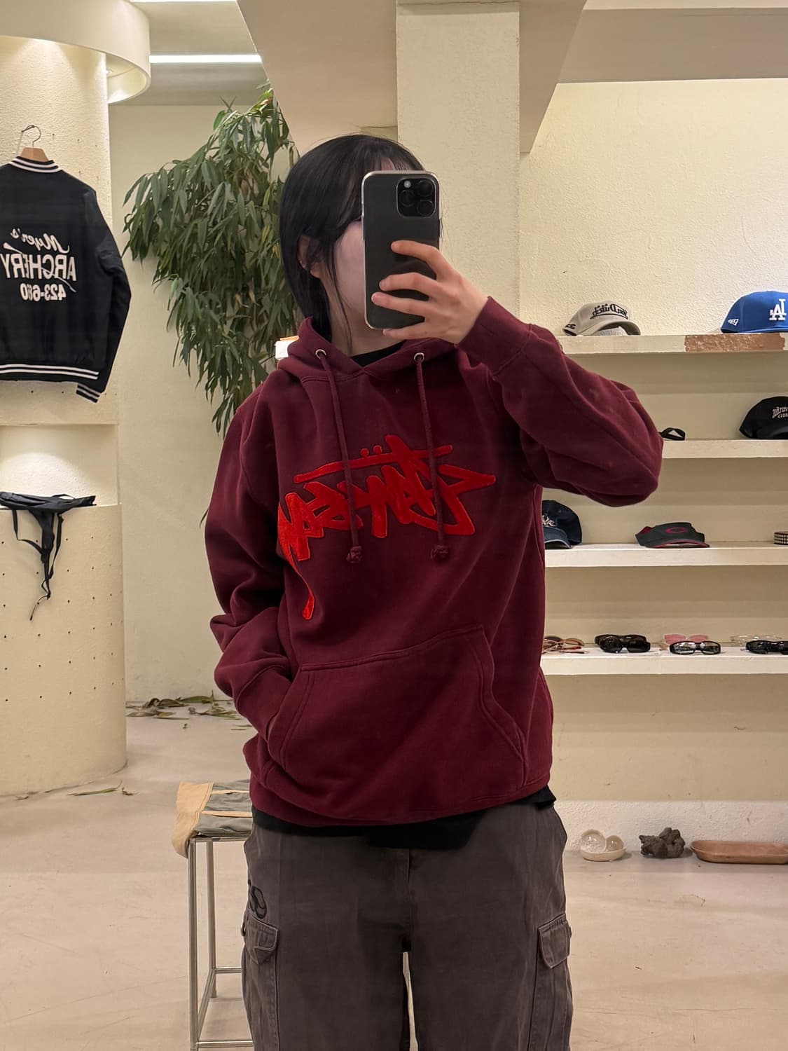 스투시 빅로고 버건디 후드티 U343 상품이미지1