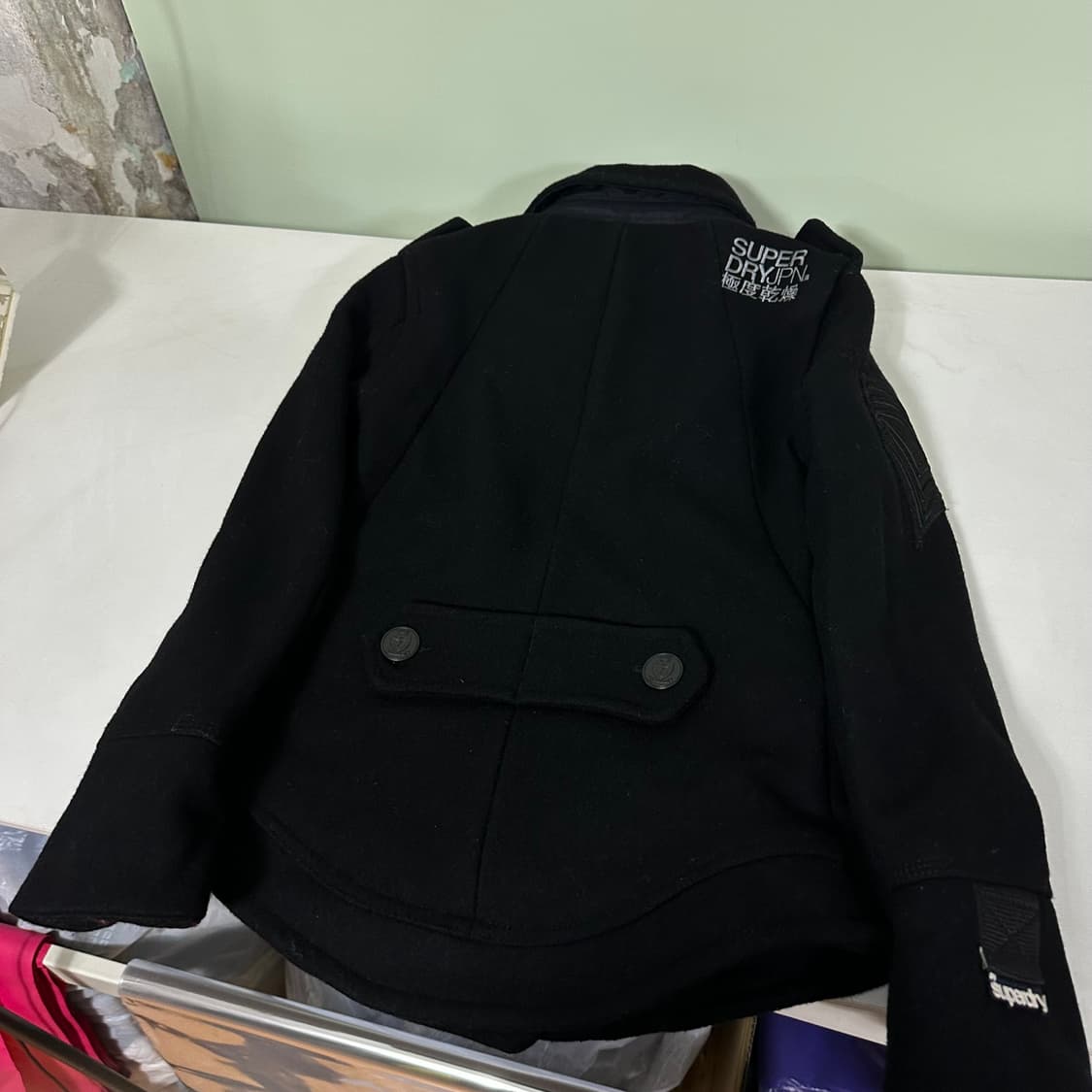 우먼XS 슈퍼드라이 기본로고 블랙 울 피코트자켓 상품이미지8