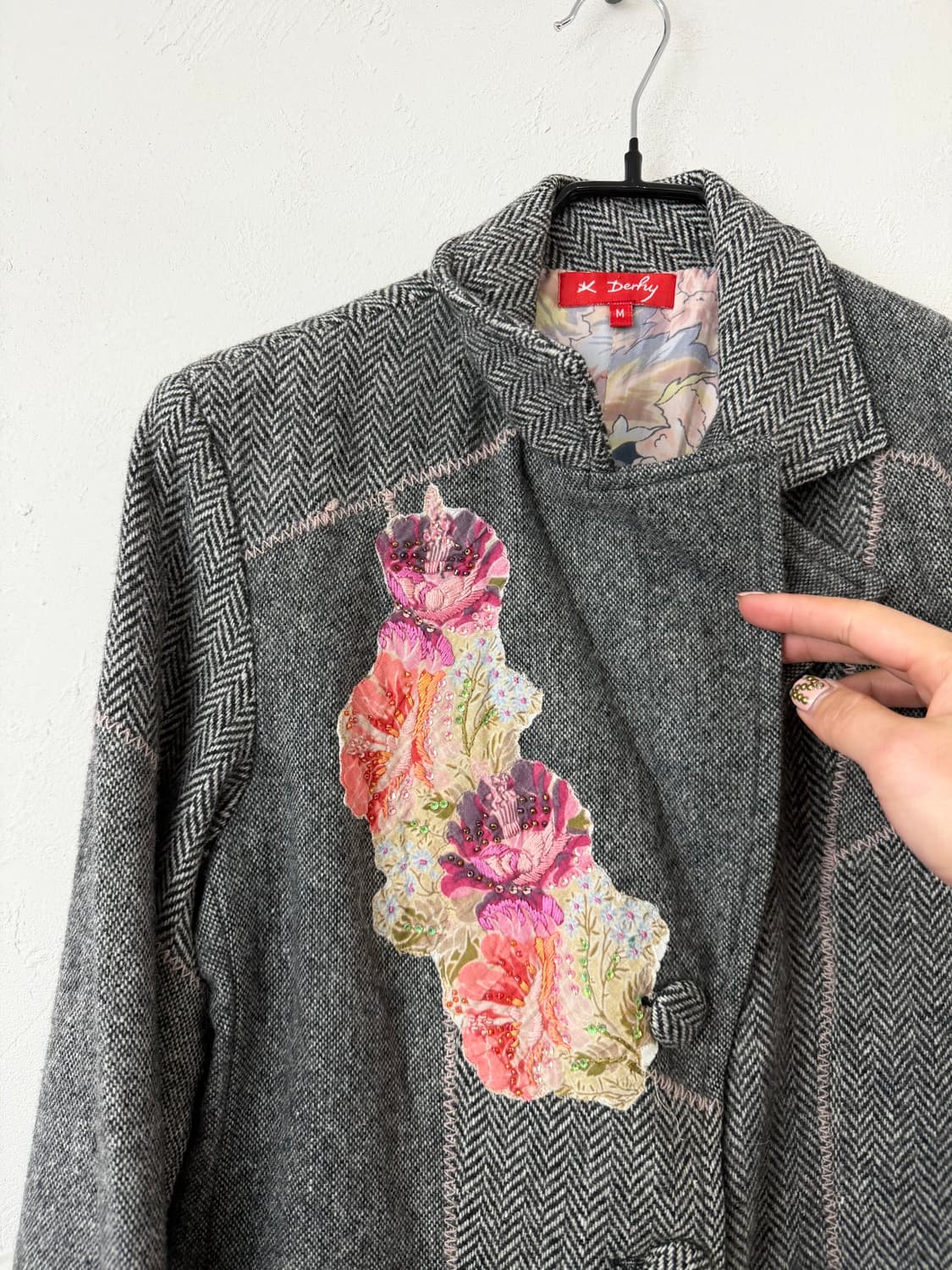 Derhy 핑크 스티치 패치워크 자켓 상품이미지3