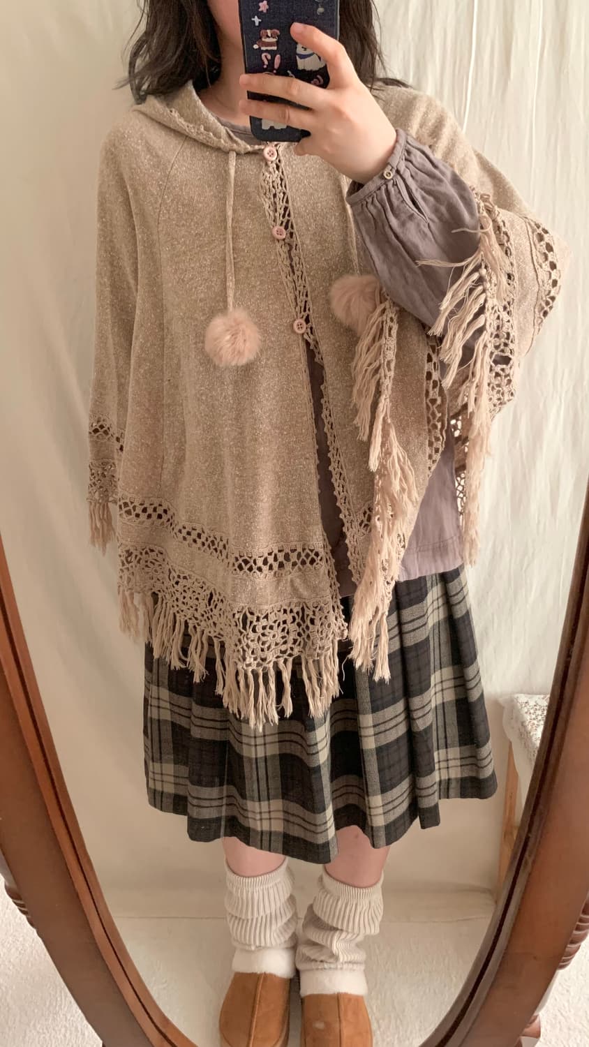 코코아 라떼 크로쉐 모리 니트 후드 케이프 상품이미지3