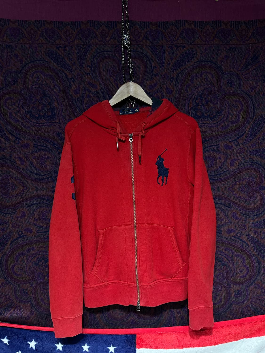폴로 랄프로렌 레드 빅포니 기모 후드집업 상품이미지1