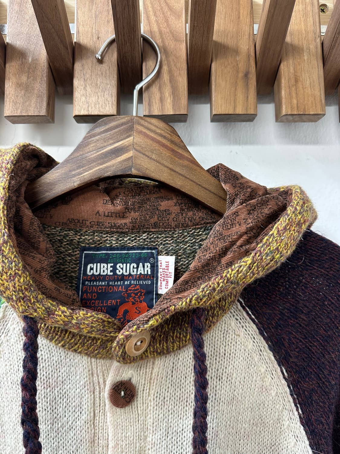 일본빈티지 Cube Sugar 큐브슈가 울 혼방 컬러블록 후드 니트 상품이미지2