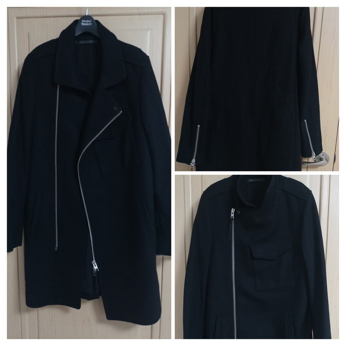 ALLSAINTS 울 코트 블랙 사선 지퍼 상품이미지1