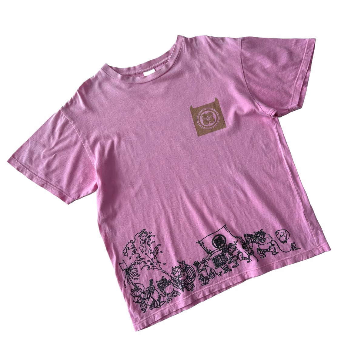 오니가시마(鬼ヶ島) 오리엔탈 피닉스 그래픽 핑크 티셔츠 상품이미지3