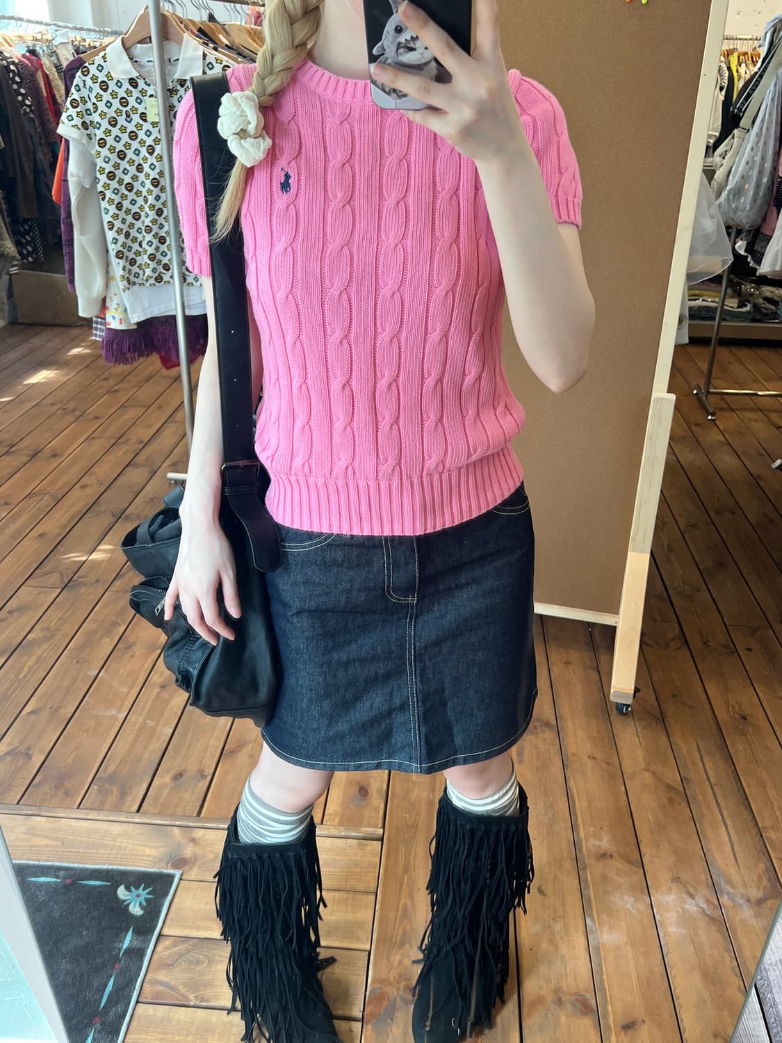 폴로 핑크 꽈배기 반팔 니트  상품이미지4