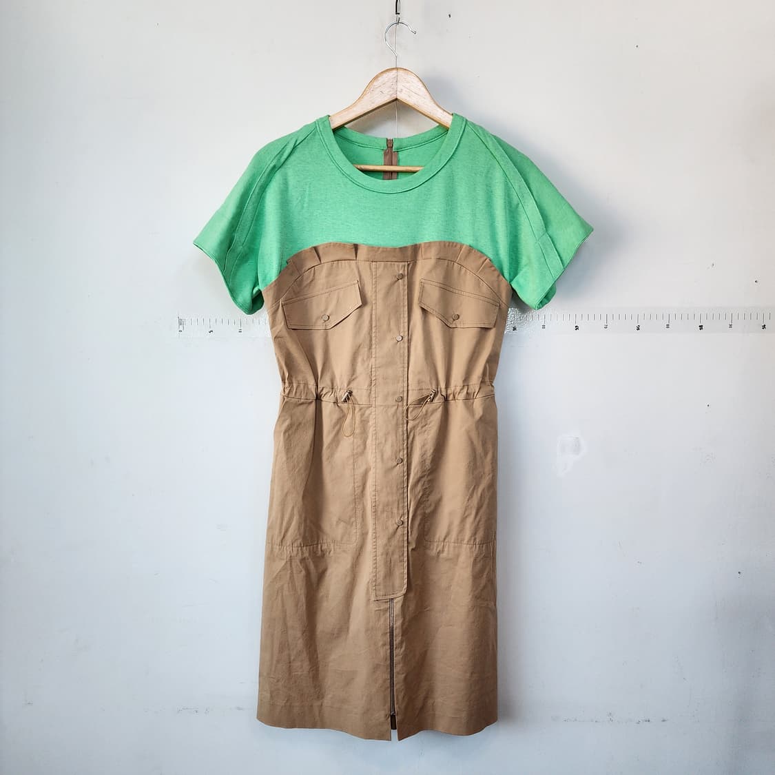 cc콜렉트 배색 카키 그린 반팔 원피스 상품이미지1