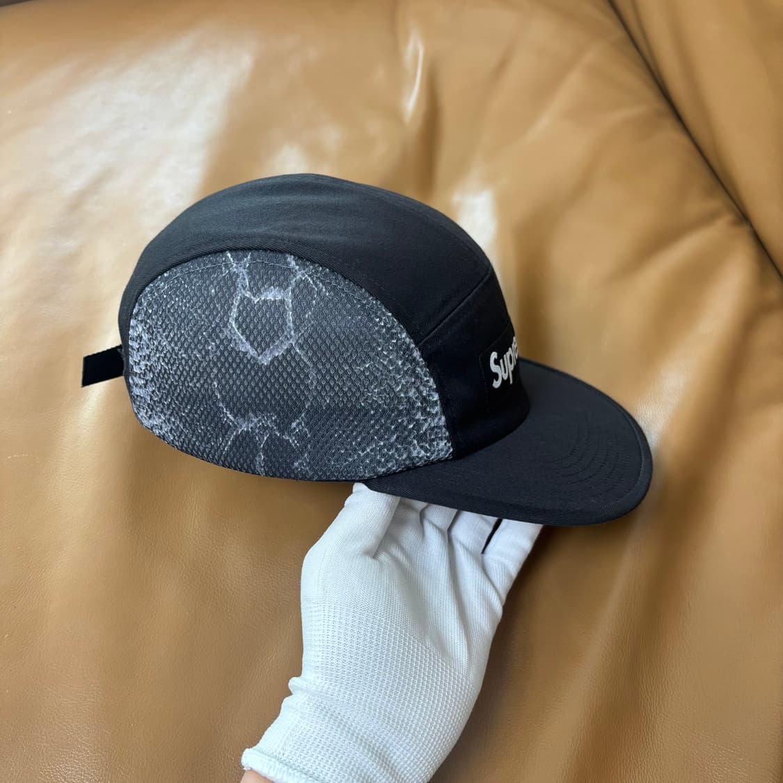 슈프림 캠프캡 모자 박스로고 스네이크 워시드 블랙 상품이미지3