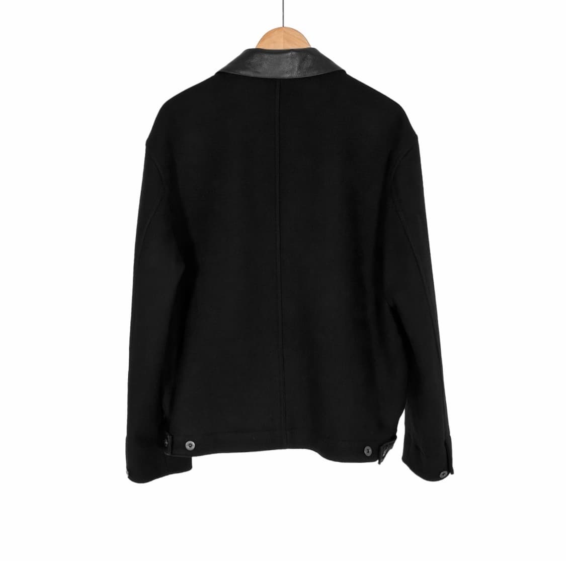 [S] 인사일런스 남성 레더 카라 패치 울 워크 트러커 자켓 블랙 상품이미지3