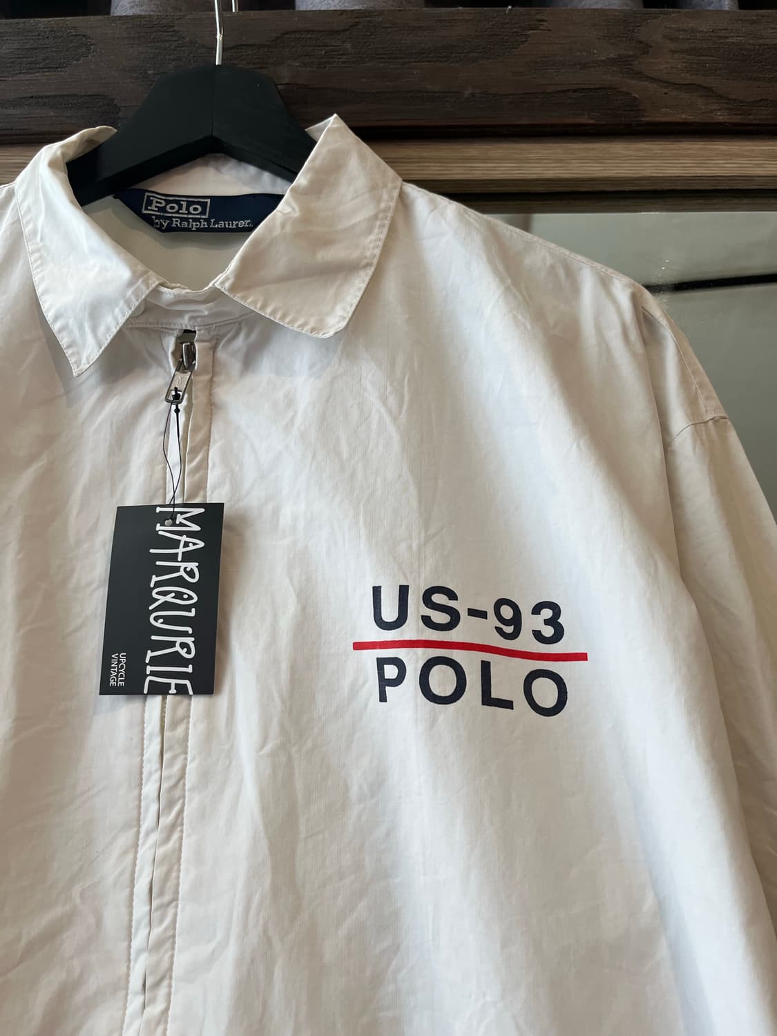 폴로랄프로렌 90s 화이트 블랙 레터링 프린팅 US-93 코치자켓 스윙톱 상품이미지2