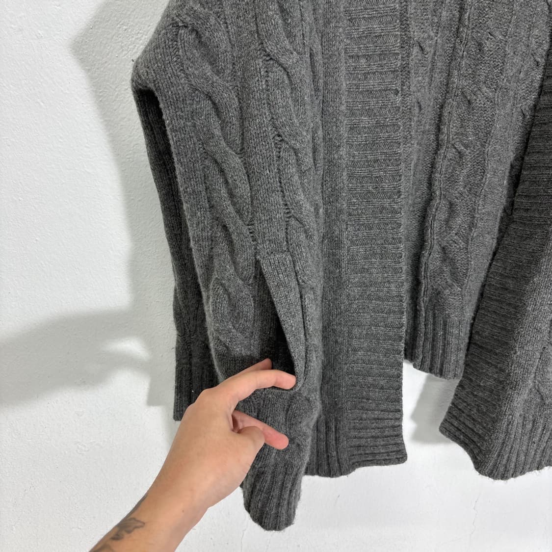 우먼FREE 폴로 랄프로렌 그레이 캐시미어혼방 노버튼 꽈배기 가디건 상품이미지2