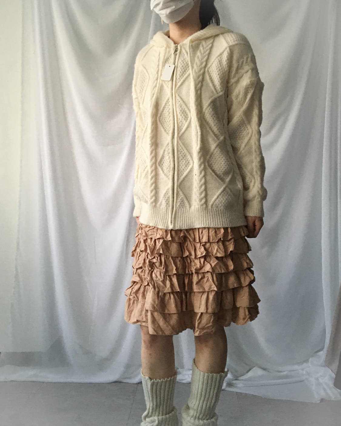 Cable pattern knit hood zip up 상품이미지5