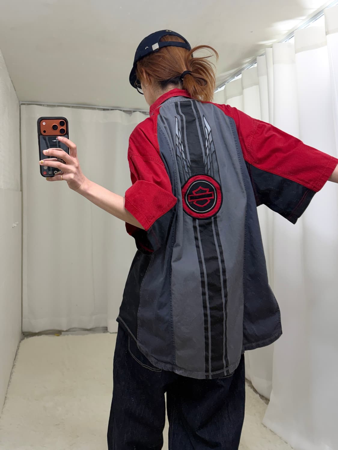 할리데이비슨 레글런 메시 배색 오버핏 반팔 셔츠 상품이미지3