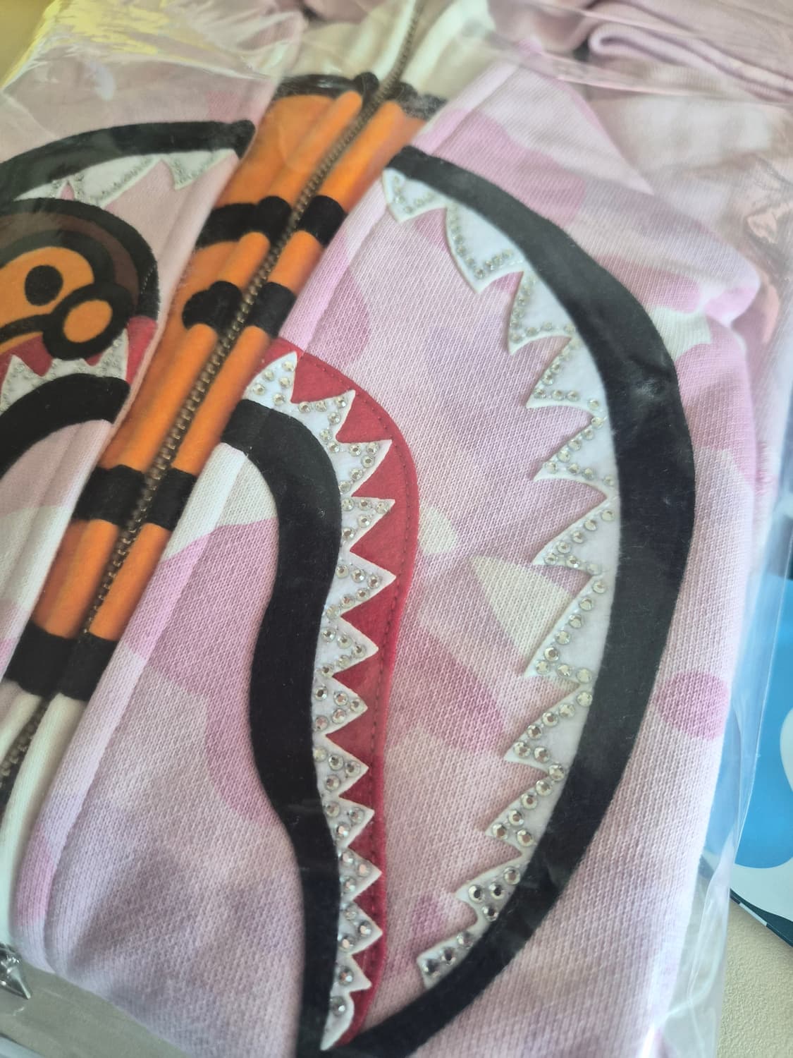 베이프 여성용 M 크리스탈  베이비 마일로 샤크 크롭 풀 집 더블 후 상품이미지10