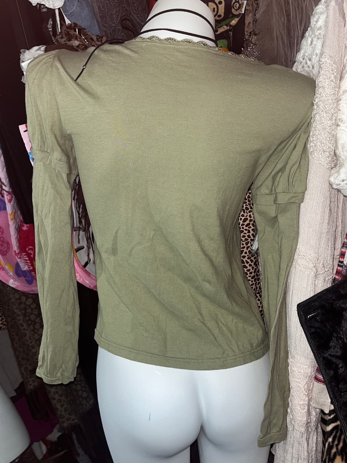 y2k 모리 퍼프 카키 레이스 니트 긴팔 상품이미지4