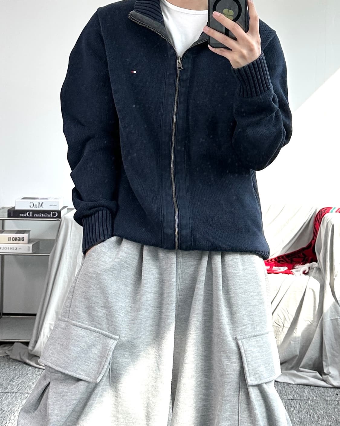 타미 힐피거 네이비 스몰로고 니트 집업 L 상품이미지3