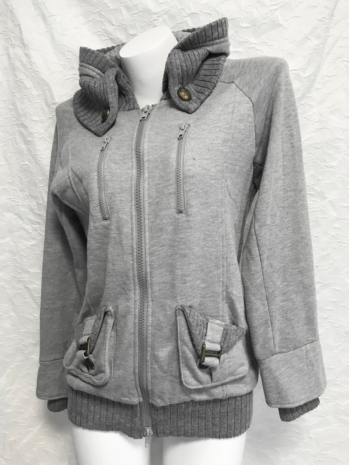 빈티지 chuxxx 펑크 y2k 하이넥 골지 투웨이 후드 집업 상품이미지2