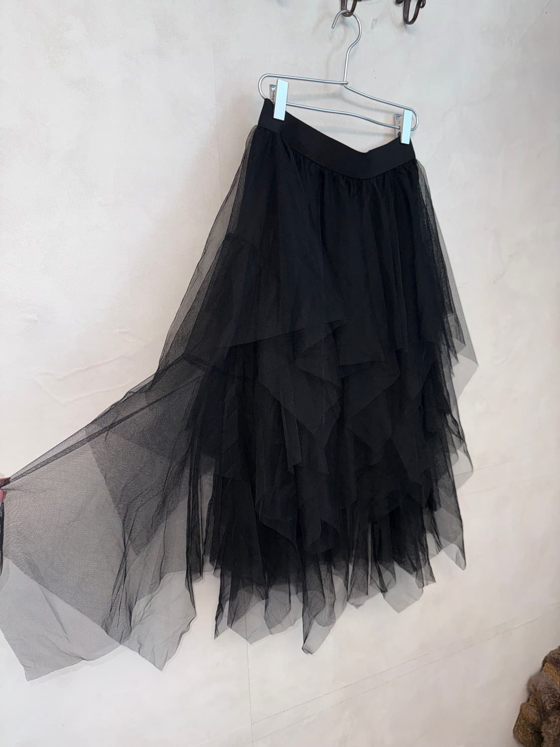 Black mesh layered unbalanced sha skirt 상품이미지2