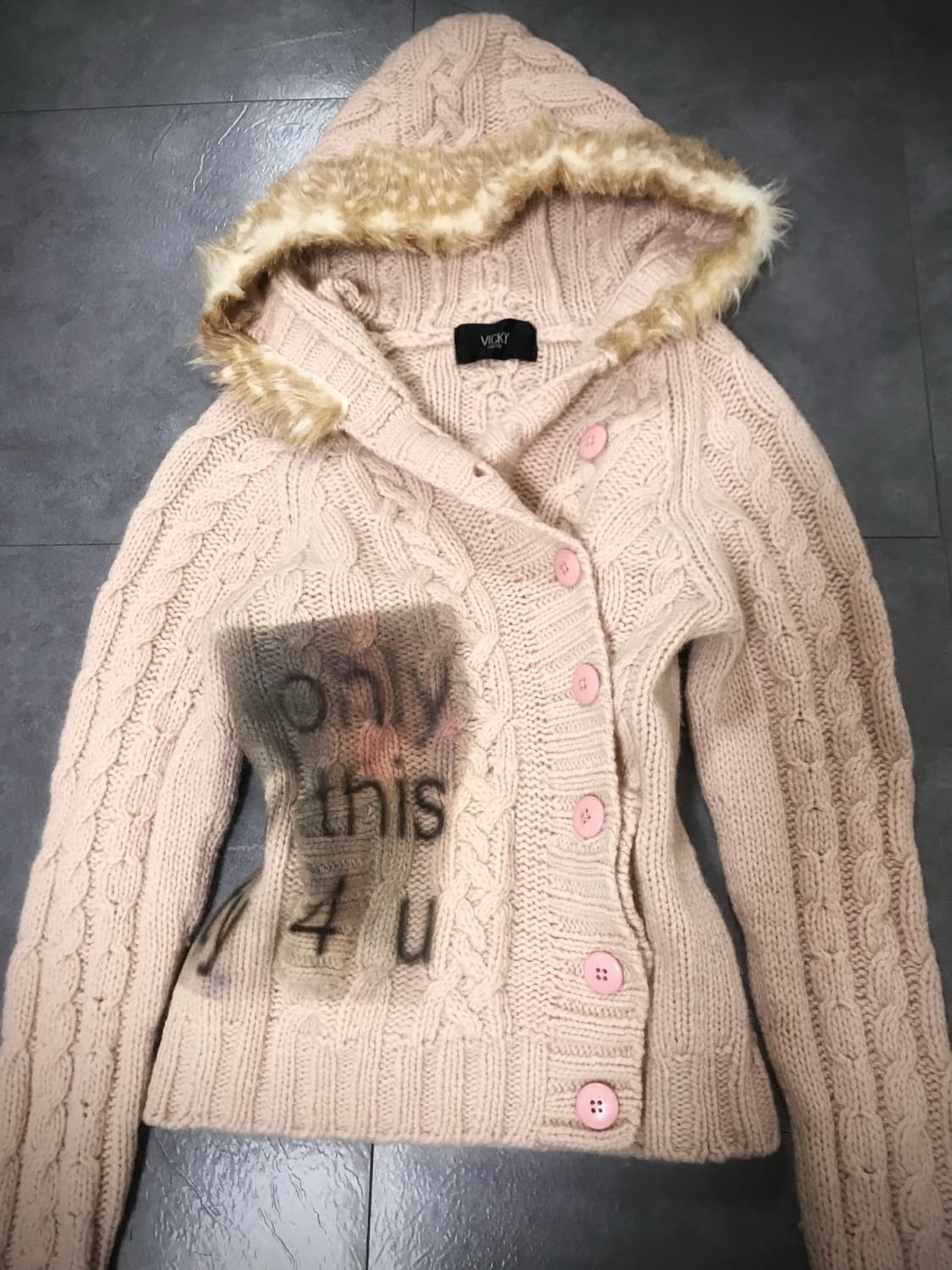 Deer Fur Trimmed Cable Knit Hoodie 상품이미지4