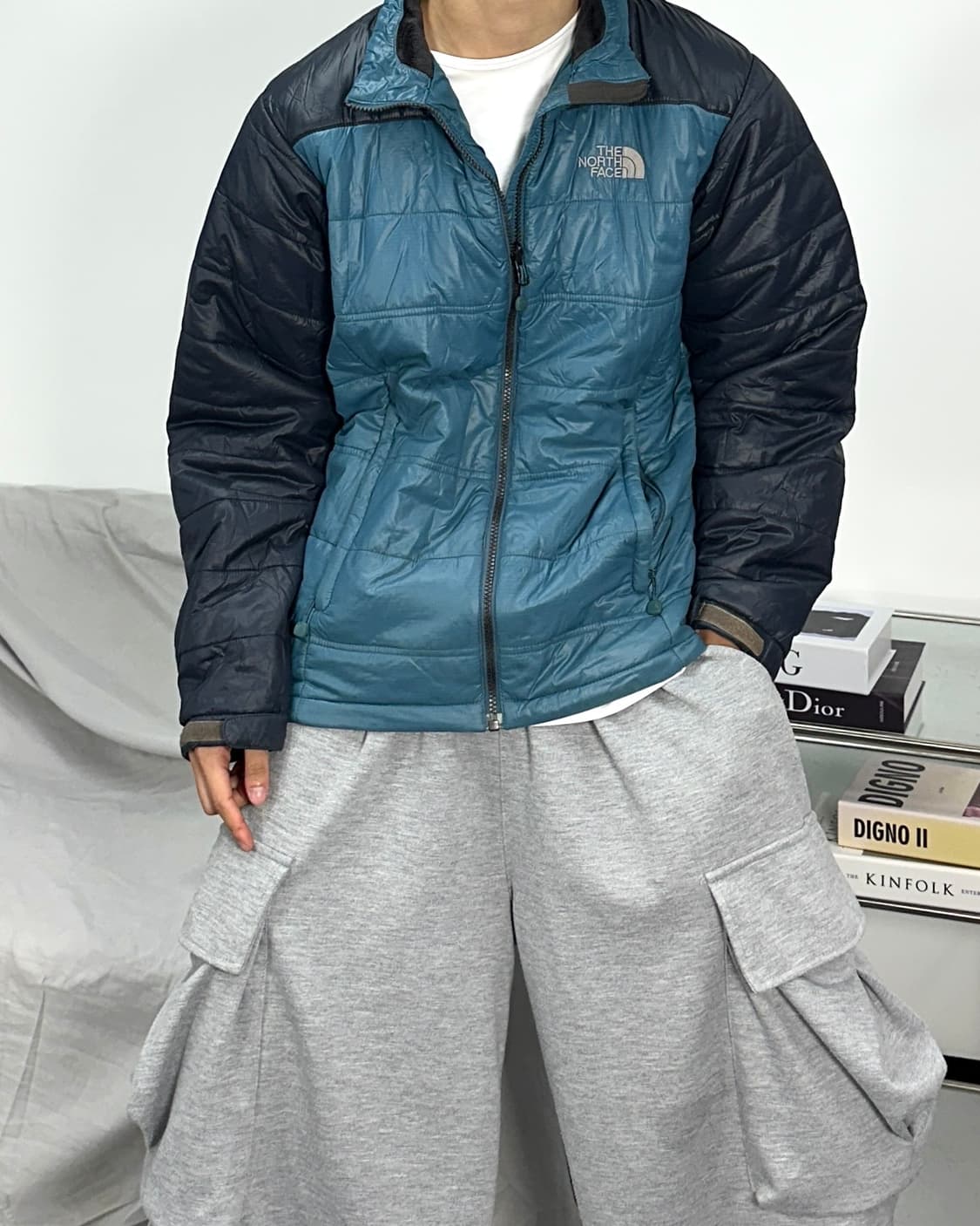 노스페이스 스카이블루 배색 경량패딩 L 상품이미지2