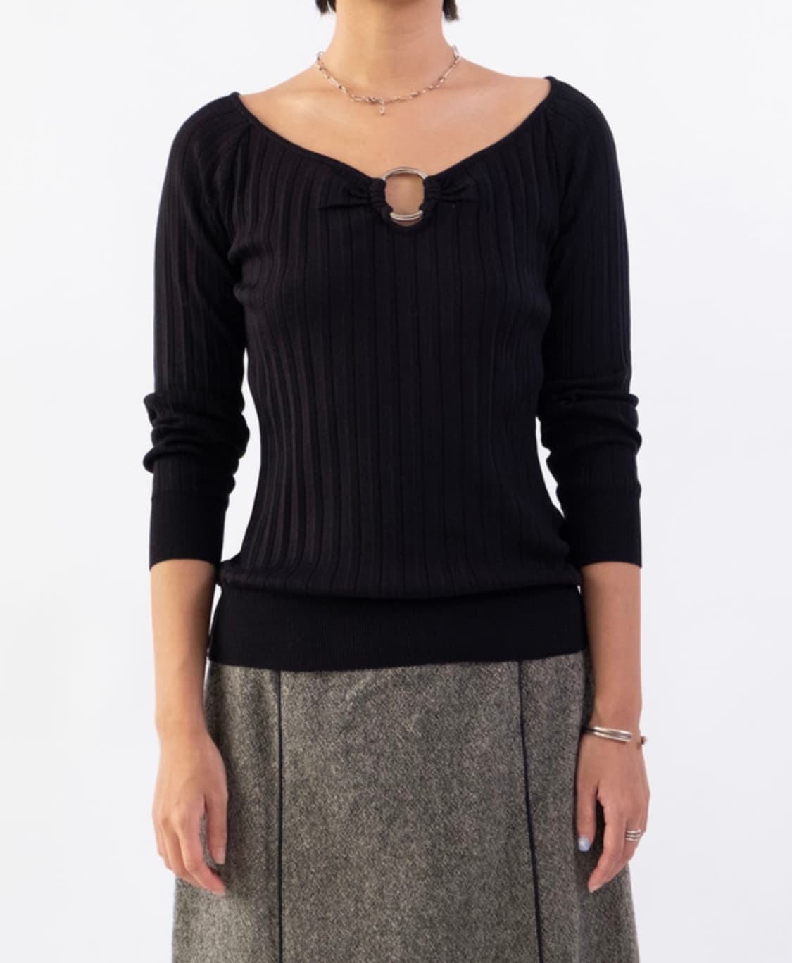 링 와이드넥 니트 탑 티셔츠 상품이미지1