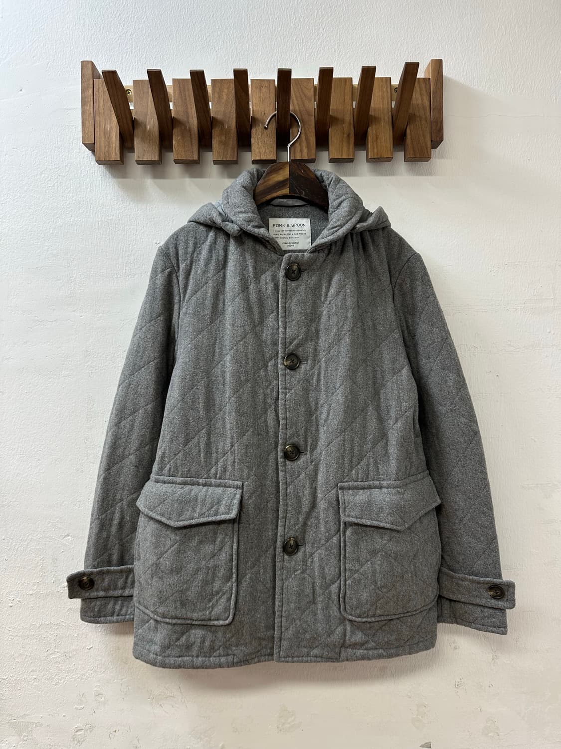 일본빈티지 어반리서치 양모울50% 후드 안감 누빔 코트 상품이미지1