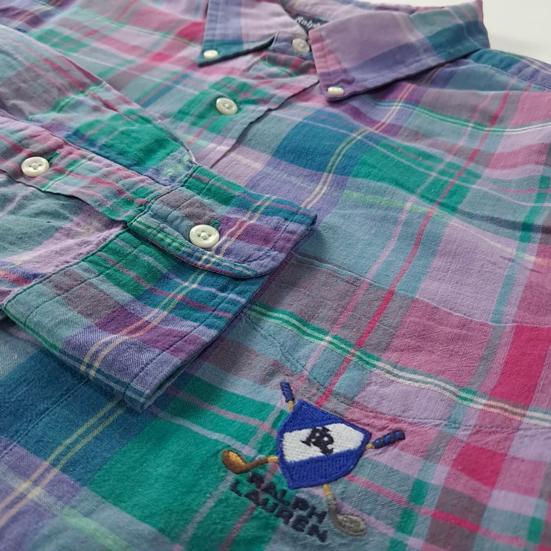 CK214 L 폴로 90s 마드라스체크 쉴드 엠블럼 셔츠 남방 상품이미지4