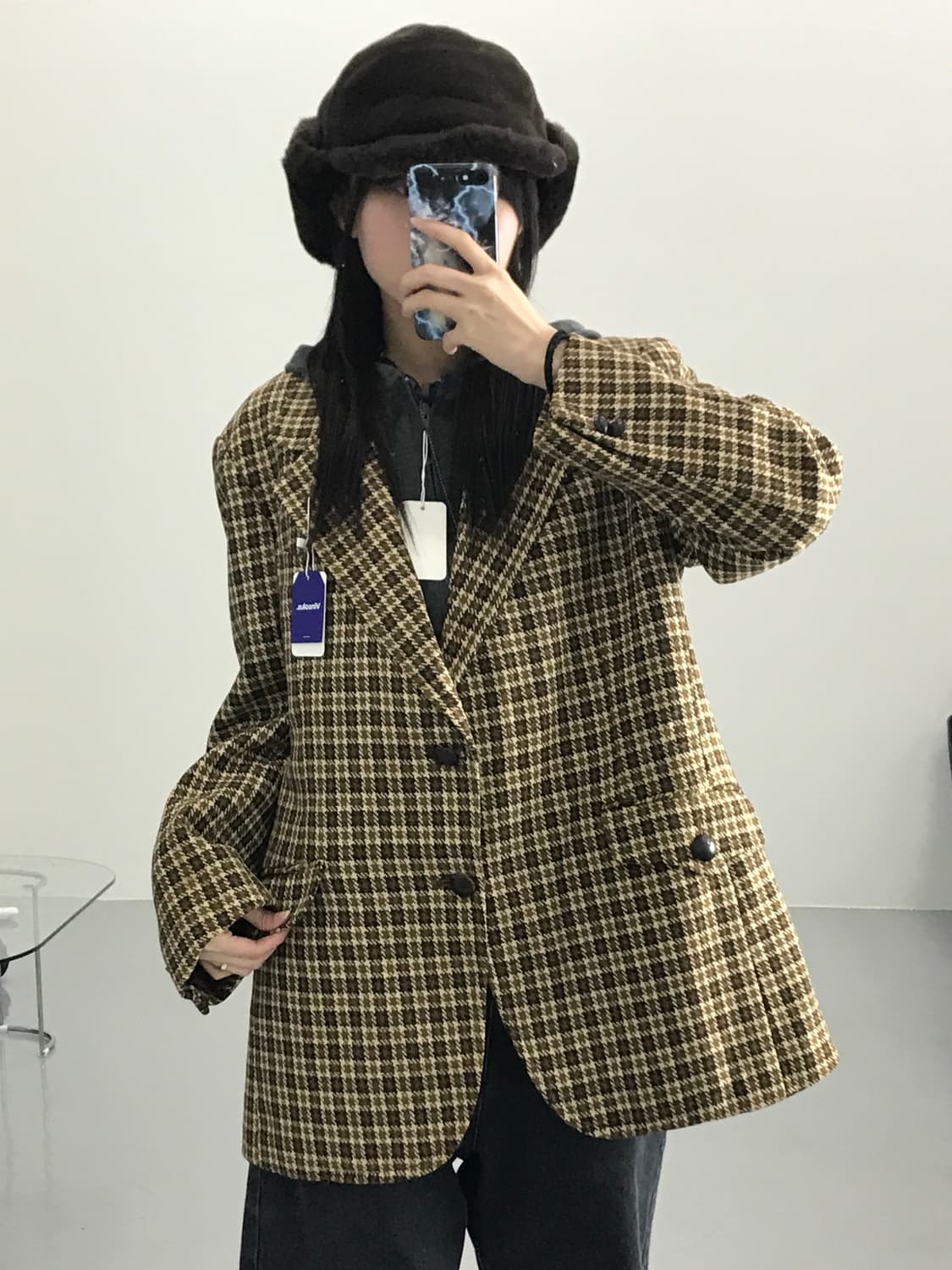 더어번 체크 울 블레이저 상품이미지2