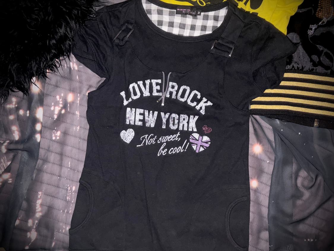 빈티지 갸루 키치 러블리 디테일 블랙 반팔 y2k 상품이미지1