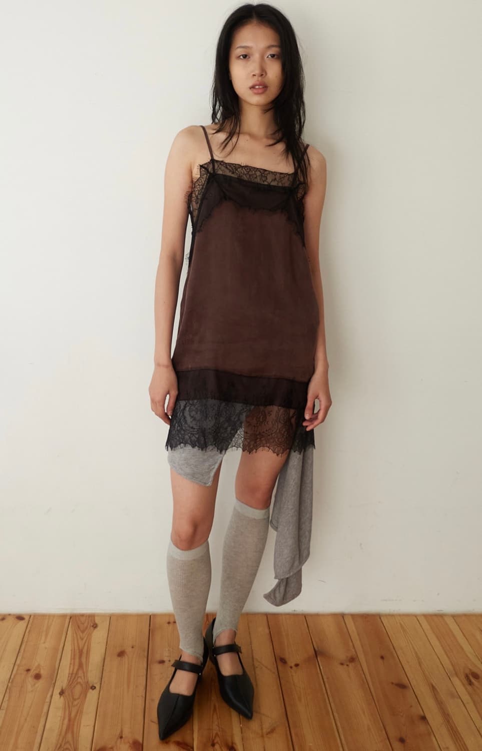 새상품)) cerric 레이스 슬립 드레스 브라운 상품이미지2