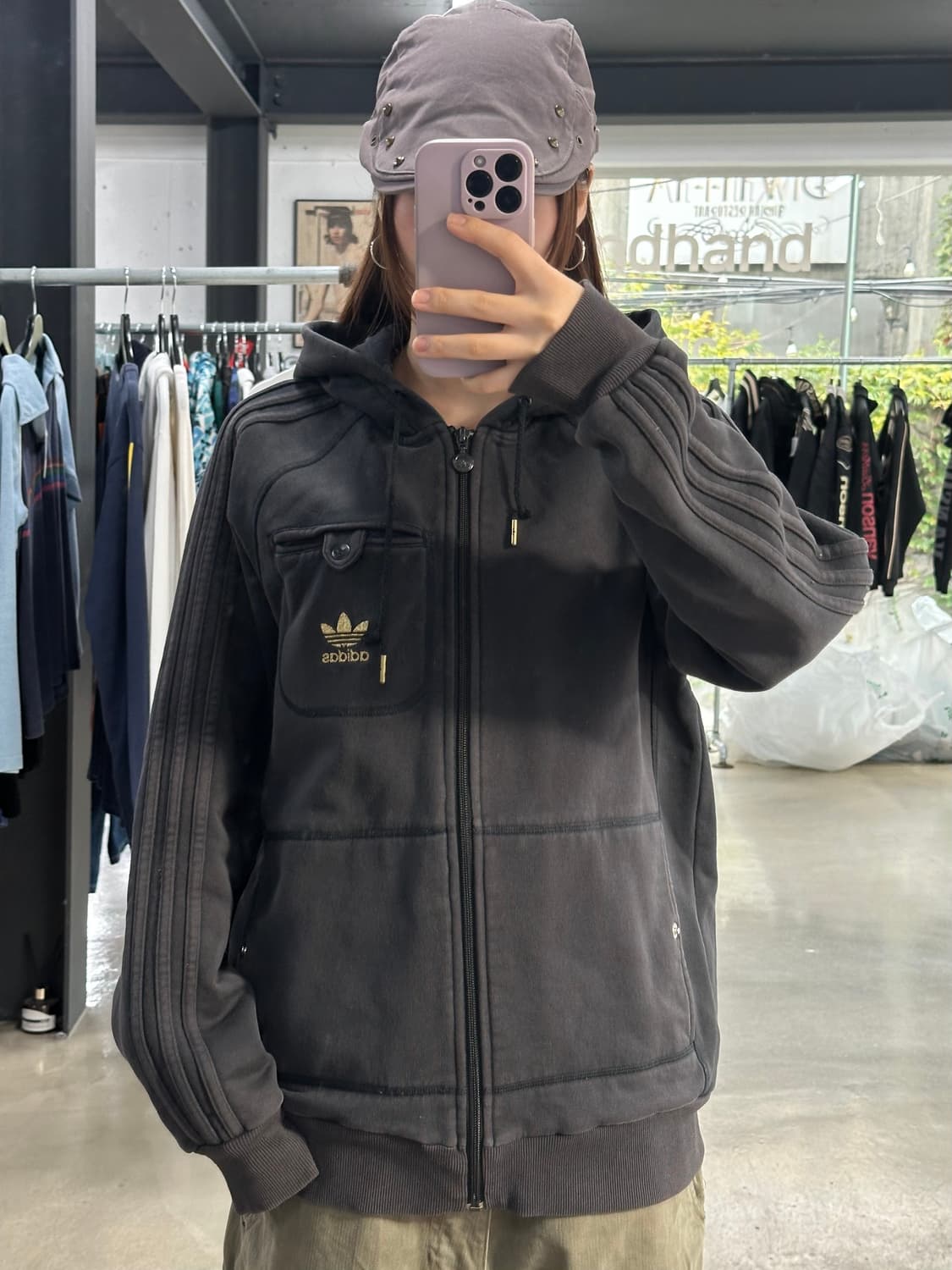 아디다스 Y2k 워시드 블랙골드 트랙 후드집업 상품이미지3