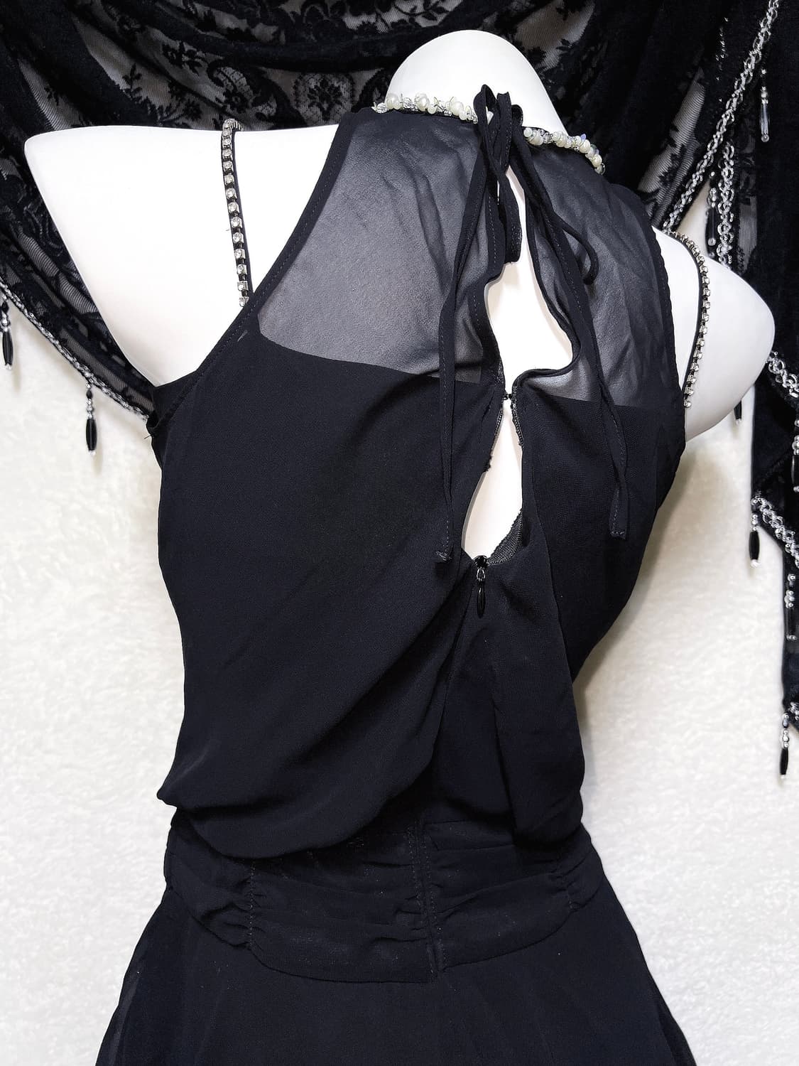 로맨틱고딕 고스 갸루 비즈 홀터넥 나시 언발 쉬폰원피스 파티드레스 연말 상품이미지9