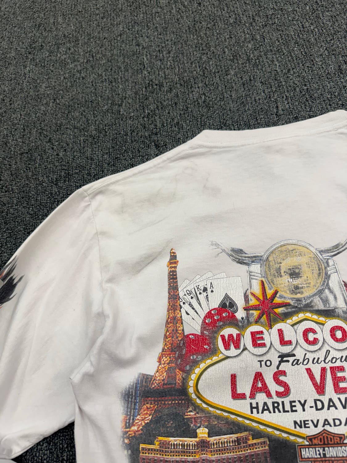 M)00’s할리데이비슨 빈티지 플레임 다이스 프린팅 화이트 롱슬리브(오염 상품이미지8