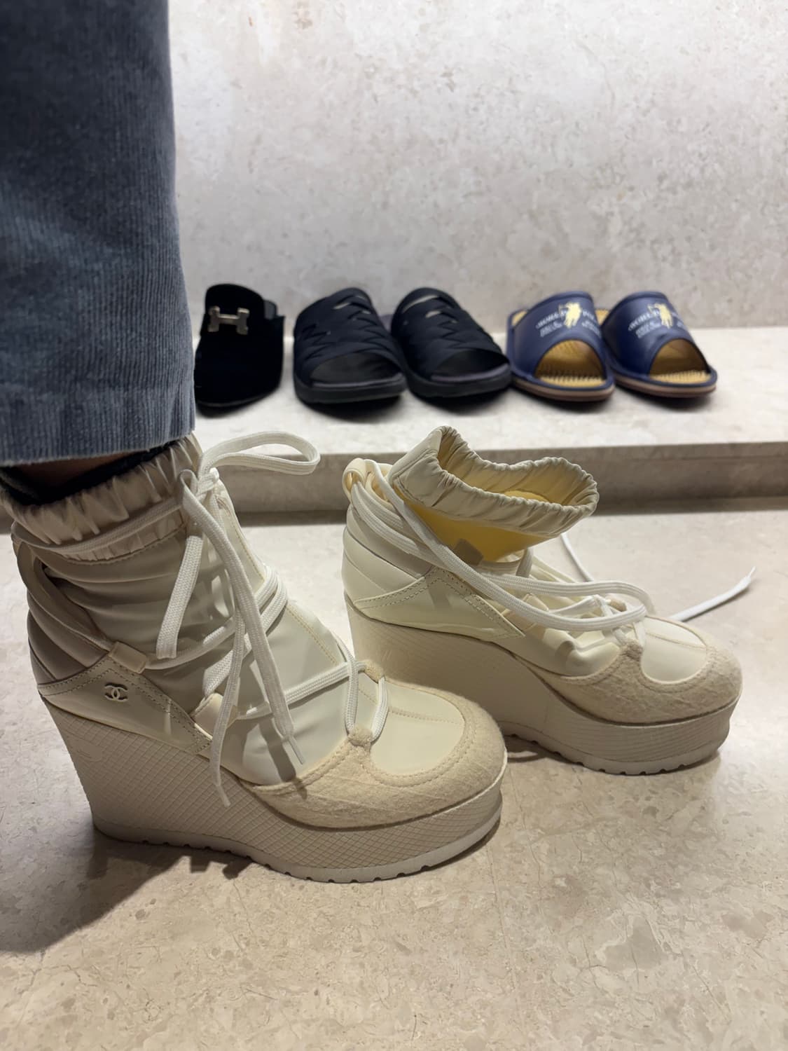 샤넬 CHANEL G35284 가죽 울 플랫폼 부츠 정품 상품이미지5