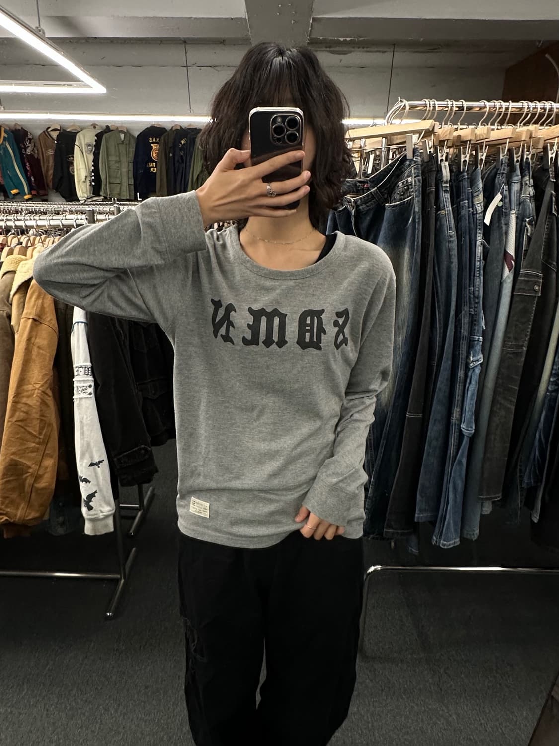 L)Japanese vintage 레터링 프린팅 그레이 롱슬리브 상품이미지2