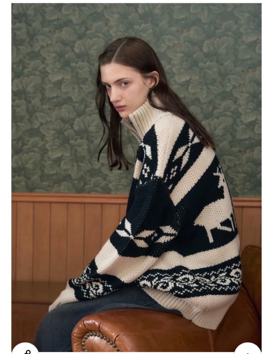 (FREE) 레더리 노르딕 니트 집업 CREAM/BK 판매 상품이미지5