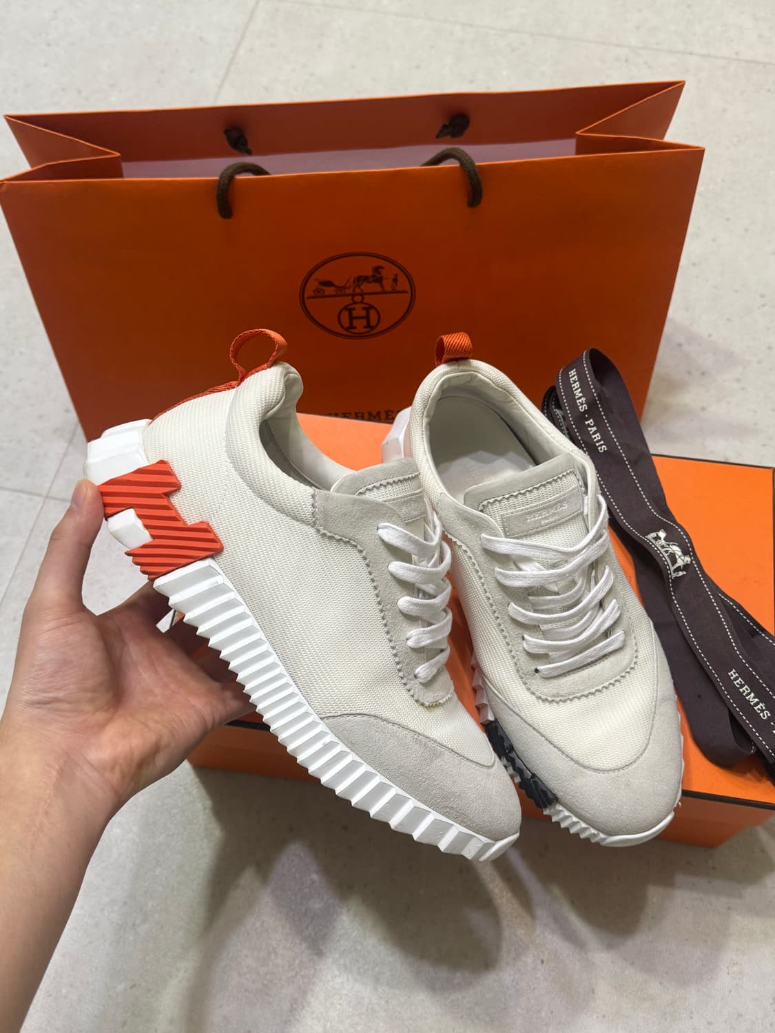 [41] 에르메스 바운싱 스니커즈 오렌지 화이트 상품이미지1